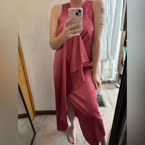 Baja East Mauve Satinesque Elegant Sleeveless Cascade Front Dress